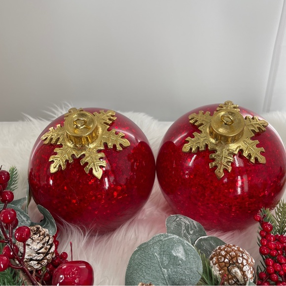 Large 6" Illuminated Glittered Glass Red Ornament by Valerie Parr Hill Set Of 2 - Picture 6 of 7